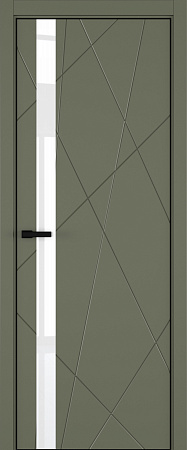 Chaos ДО ART Lite Lacobel White Pure 800*2000 Оливковая эмаль ALU Черная 2 петли зпз 196